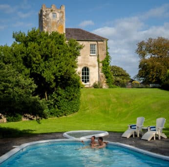 Models in the outdoor pool