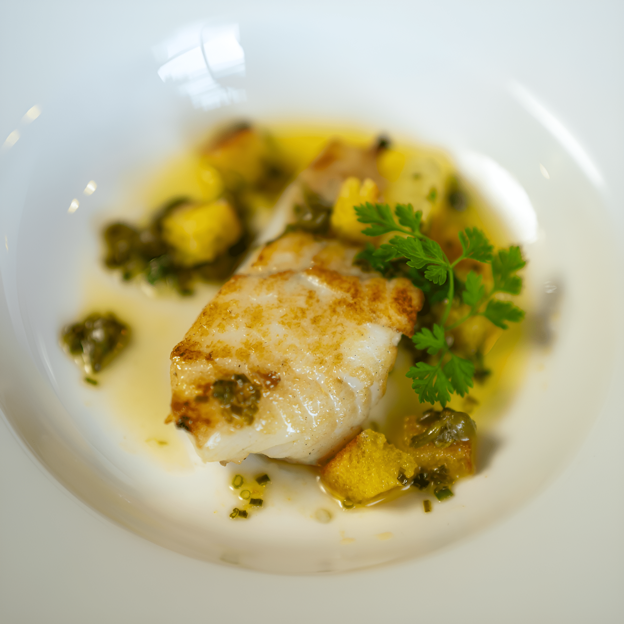 Roast Monkfish with Grenoble Butter and Seasonal Greens