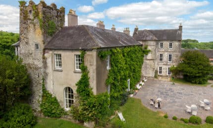 Aerial view from pool of castle turret PHOTO CREDIT Christopher Michel June 2018
