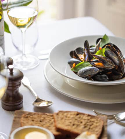 Mussels in table setting